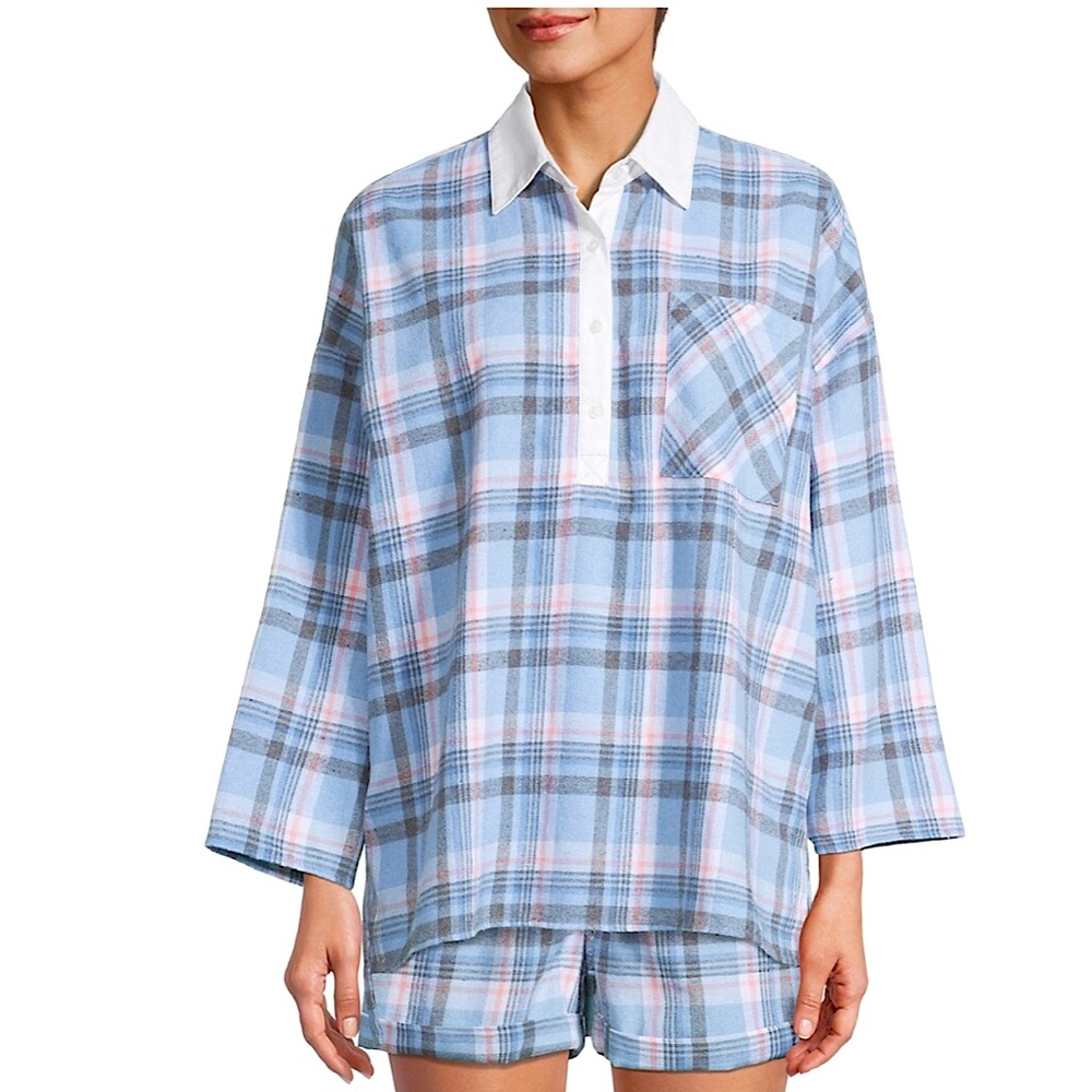 Free People Sunday Morning Sleep Shirt in Pale Blue Combo. Size S. NWOT